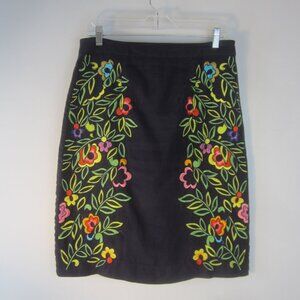 Anthropologie Moulinette Soeurs Women 8 Linen Clematis Skirt Floral Embroidery